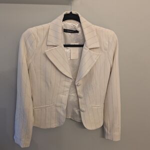 Arden B Cream Cropped Blazer with Notched Lapel